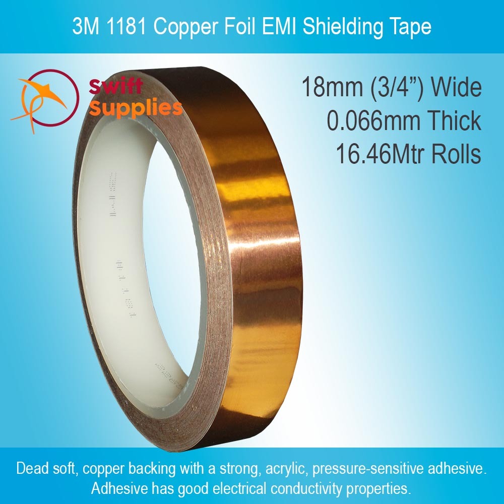 3M 1181 EMI Copper Foil Shielding Tape 18mm Wide x 16.46 Metres