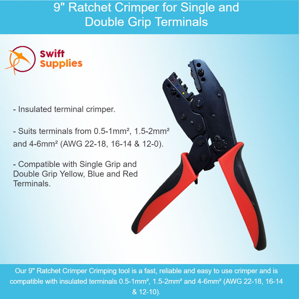 9" Ratchet Crimping Tool For Insulated Terminals - Heavy Duty Electrical Pliers