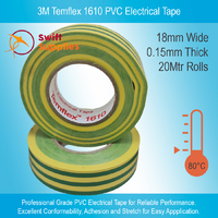3M Temflex 1610 PVC Tape Green-Yellow - 18mm Wide x 20 Metres
