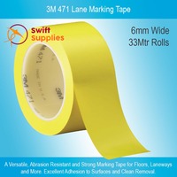 3M 471 Vinyl Lane Marking Tape, Yellow -   6mm Wide x 33 Metres Long