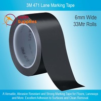 3M 471 Vinyl Lane Marking Tape, Black -   6mm Wide x 33 Metres Long