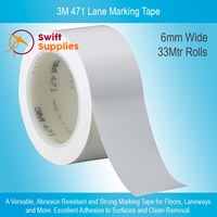 3M 471 Vinyl Lane Marking Tape, White -   6mm Wide x 33 Metres Long