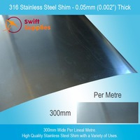 316 Stainless Steel Shim   0.05mm (0.002") Thick x 300mm Wide (Per Metre)