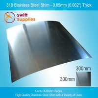 316 Stainless Steel Shim   0.05mm (0.002") Thick x 300mm x 300mm Square