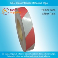 5007 Class 2 Striped Reflective Tape, Red/White - 24mm x 45Mtrs (Engineering Grade)