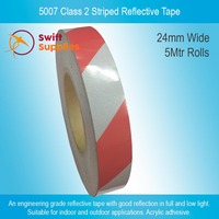 5007 Class 2 Striped Reflective Tape, Red/White - 24mm x  5Mtrs (Engineering Grade)