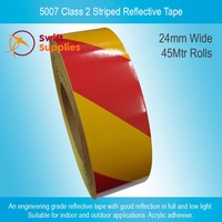 5007 Class 2 Striped Reflective Tape, Red/Yellow - 24mm x 45Mtrs (Engineering Grade)