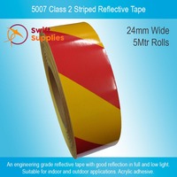 5007 Class 2 Striped Reflective Tape, Red/Yellow - 24mm x  5Mtrs (Engineering Grade)