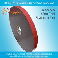 3M 4991 VHB Double Sided Adhesive Foam Tape - 12mm Wide x 33 Metres