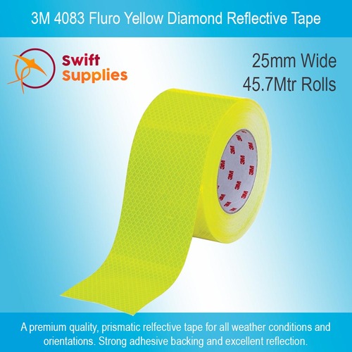 3M 4083 Diamond Reflective Fluro Yellow - 25mm Wide x 45.7 Metres Long