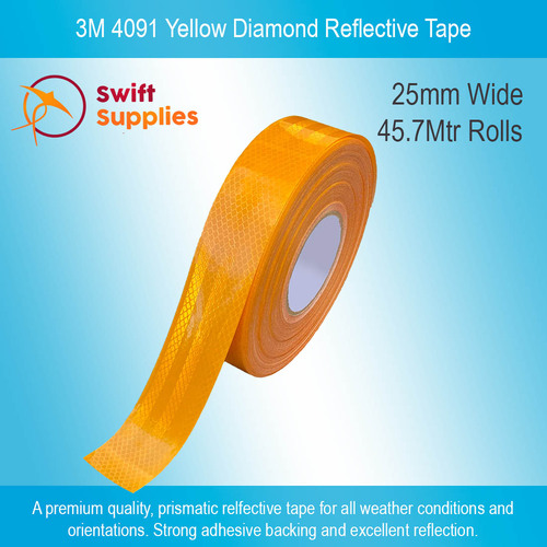 3M 4091 Diamond Reflective Yellow - 25mm Wide x 45.7 Metres Long