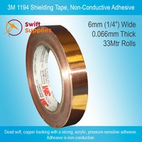 3M 1194 Copper Shielding Tape, Non-Conductive Adhesive -  6mm Wide x 33 Metres