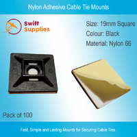 Nylon Adhesive Cable Tie Mount - Black - 19mm Square (Pack of 100)