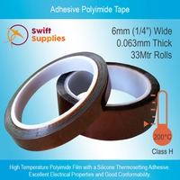 Adhesive Polyimide Tape -   6mm Wide x 33 Metres Long