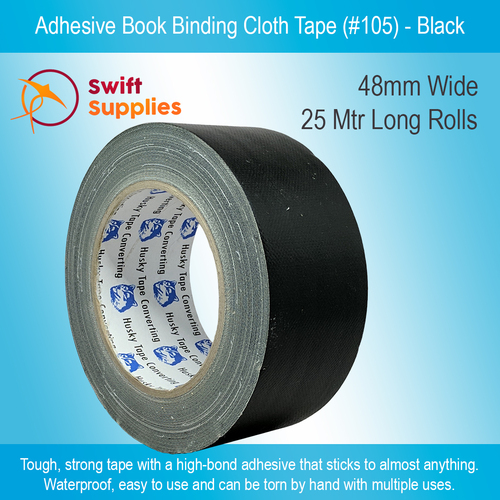 Adhesive Book Binding Cloth Tape (#105) - Black - 48mm Wide x 25 Metres