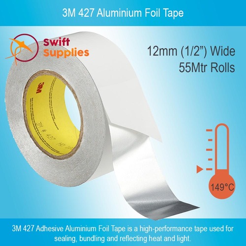 3M 427 Aluminium Foil Tape - 12mm Wide x 55 Metres