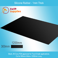 Silicone Rubber Pre-Cut Mat (Black, FDA)  1mm x 300mm x 1200mm (60 Duro)