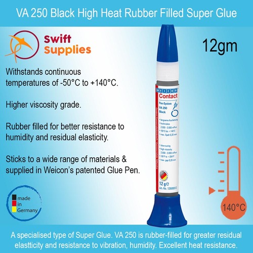 VA 250 Black High Viscosity, High Heat Rubber Filled Super Glue  12gm Pen