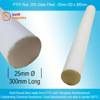 PTFE Rod, 25% Glass Filled - 25mm OD x 300mm Long