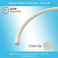 Silicone Rubber O Ring Cord  5.0mm Diameter (White, 60 Duro, Per Metre)