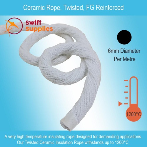 Ceramic Insulation Rope (Twisted) - 6mm Dia (Per Metre)