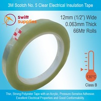 3M Scotch No. 5 Clear Electrical Insulation Tape -  12mm Wide x 66Mtrs Long