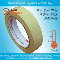 3M 56 Adhesive Polyester Electrical Tape, Yellow -   6mm Wide x 66 Metres