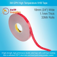 3M GPH High Temperature VHB Tape - 1.1mm x 18mm Wide x 33 Metres Long (GPH-110GF)