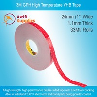 3M GPH High Temperature VHB Tape - 1.1mm x 24mm Wide x 33 Metres Long (GPH-110GF)