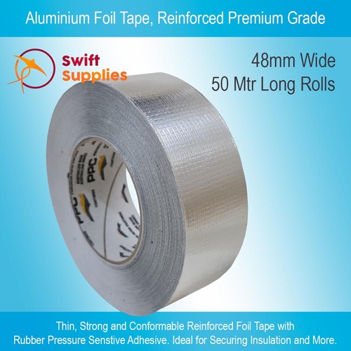 Aluminium Foil Tape, Reinforced Premium Grade - 48mm Wide x 50 Metres