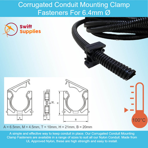 Corrugated Conduit Mounting Clamp for 6.4mm Ø Corrugated Tube