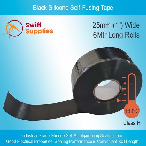 Black Silicone Self-Fusing Sealing and Insulating Tape 25mm Wide x 6 Metres