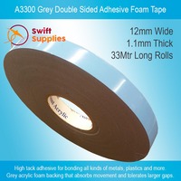 A3300 Grey Double Sided Adhesive Mounting Tape - 12mm Wide x 33 Metres
