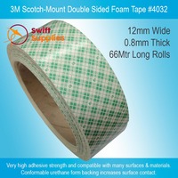 3M Scotch Mount Double Sided Foam Tape - 0.8mm Thick x 12mm Wide x 66Mtrs (#4032)