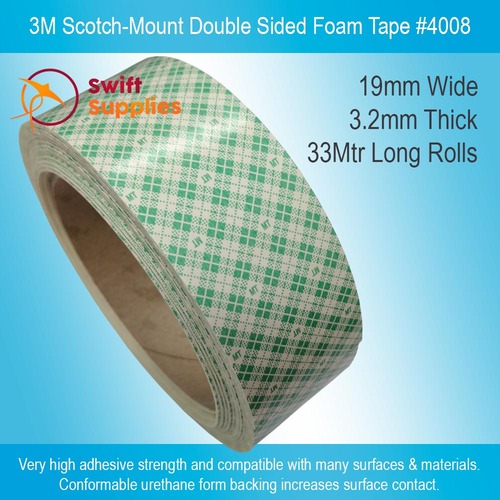 3M Scotch Mount Double Sided Foam Tape - 3.2mm Thick x 19mm Wide x 33Mtrs (#4008)