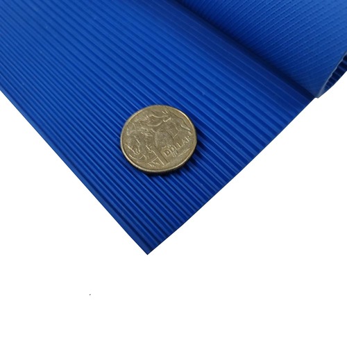 Blue Fluted Ribbed Rubber, Narrow - 3mm Thick x 1200mm Wide (Per Metre)