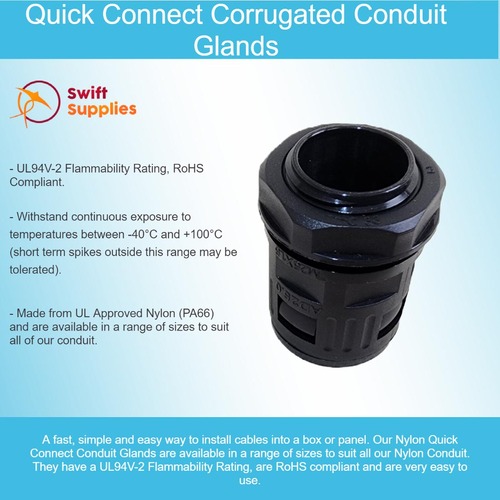 Nylon Quick Connect Conduit Gland - 12mm Thread | 10mm Depth