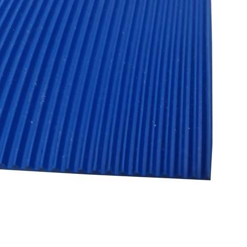 Blue Fluted Ribbed Rubber, Narrow - 3mm Thick x 1200mm Wide (Per Metre)