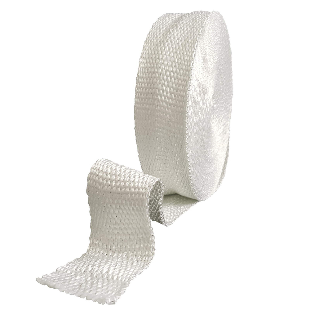 FIBREGLASS EXHAUST HEAT WRAP WHITE 5 METRES X 50mm WITH STAINLESS STEEL TIES 