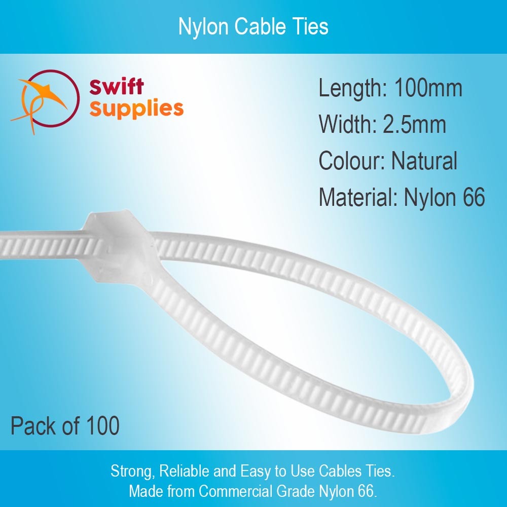 White Cable Ties Wire Tidy Nylon 66 Plastic 100-500mm Long 2.5-7.6mm Wide 