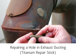 High Temperature Metal Exhaust Duct being patched with Titanium Epoxy Repair Stick