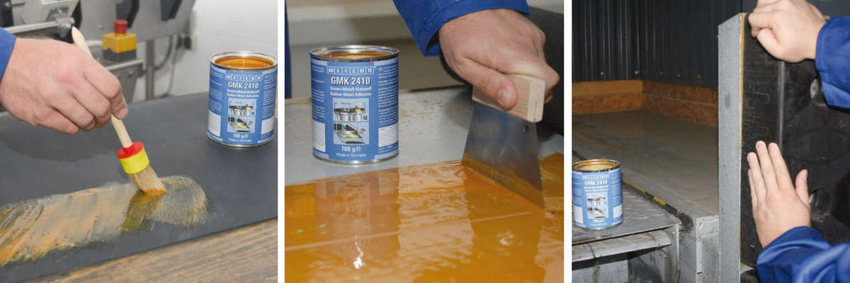 Sticking Rubber sheet to a metal post with GMK 2410 Rubber Metal Contact Adhesive