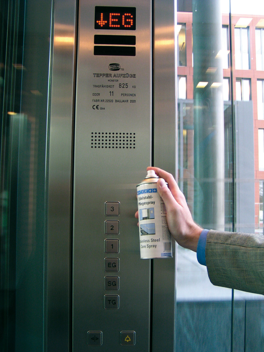 Weicon Stainless Steel Care Spray Used on Elevator