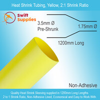 Heat Shrink Tube, Yellow   3.5mm Dia x 1200mm Long (Single Wall, 2:1 Shrink)